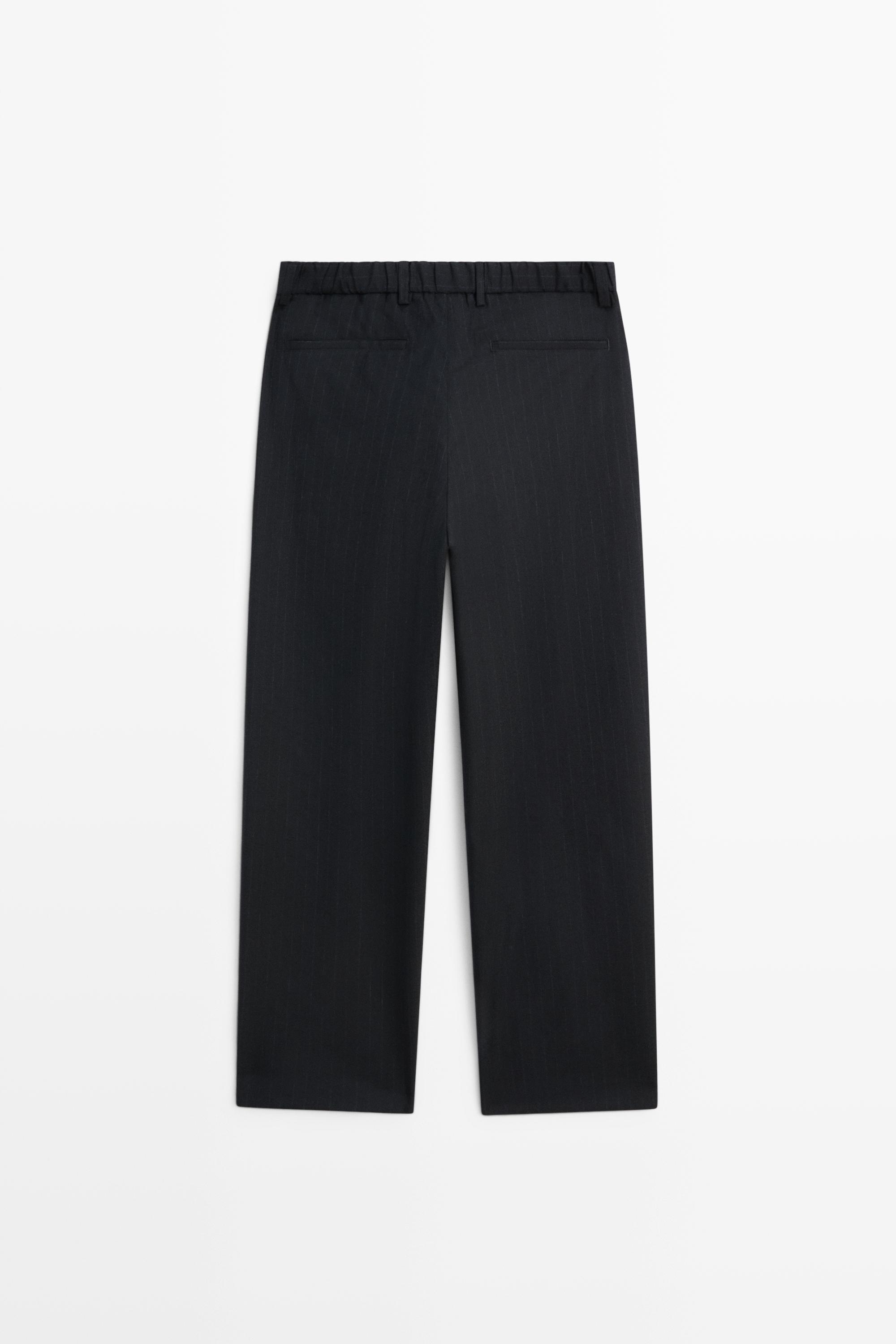 Pantalon relaxed fit à rayures 100 % laine